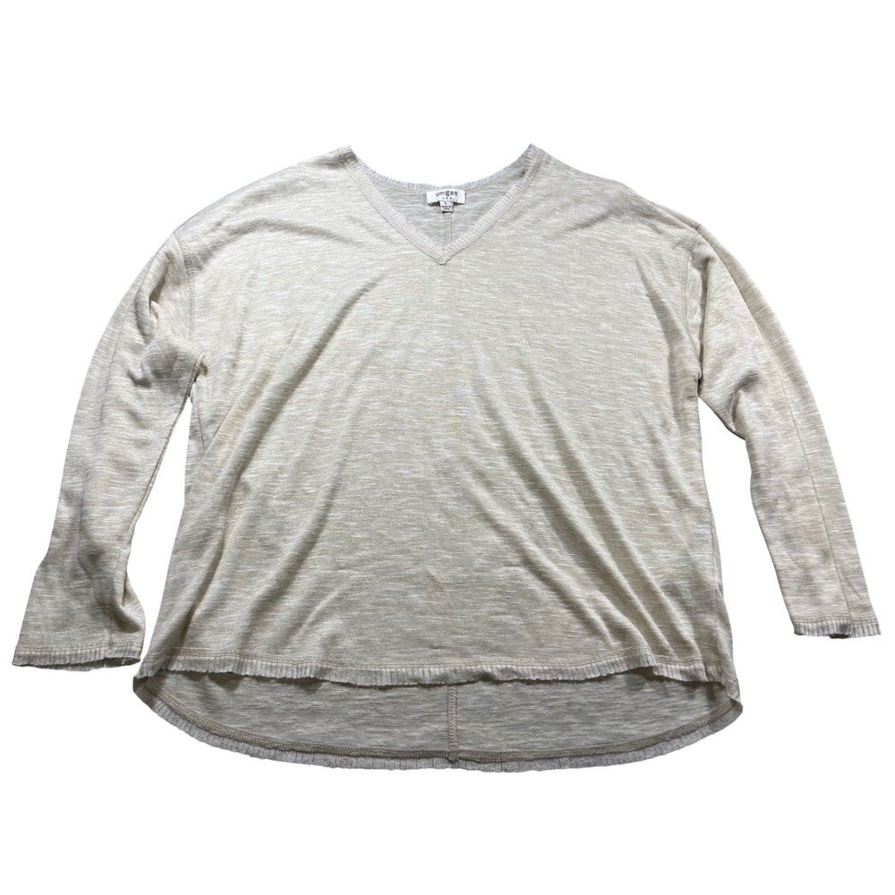 Umgee Womens Small Cream Lightweight Sweater Top V Neck Raw Hem Boho